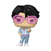 Funko POP KPop Demon Hunters Jinu vinyl figure wearing pink glasses blue checkered shirt and jeans