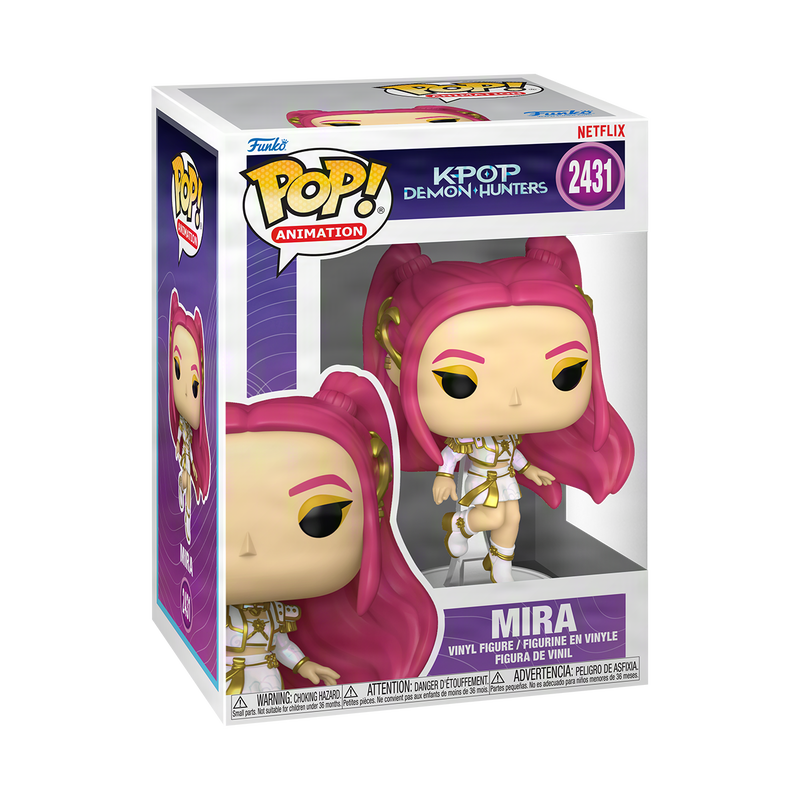 Funko POP! KPop Demon Hunters Mira #2431 vinyl collectible featuring the stylish idol in her stage outfit with detailed character design.