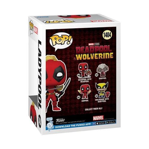Funko Pop! packaging for Deadpool and Wolverine figures with Marvel branding.