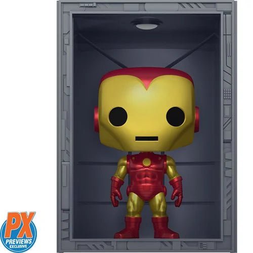 Funko Pop! vinyl figure of a robot in a gray storage box with PX Previews Exclusive logo.