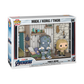 Funko Pop! Movies Avengers: Endgame vinyl figure set of Miek, Korg, and Thor in Thor's House, shown in its original window box packaging against a white background.