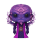 Purple alien figurine with a detailed head and robe on a white background