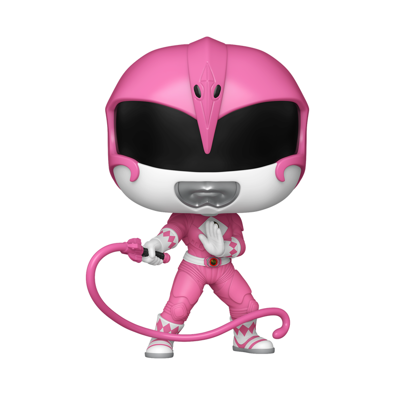 Pink superhero figure with helmet and whip