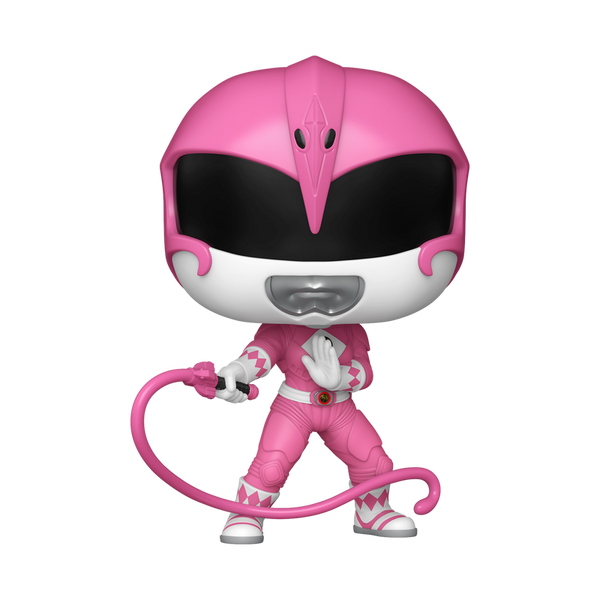 Pink superhero figure with helmet and whip
