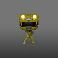 Yellow superhero figure with glowing eyes on a dark background