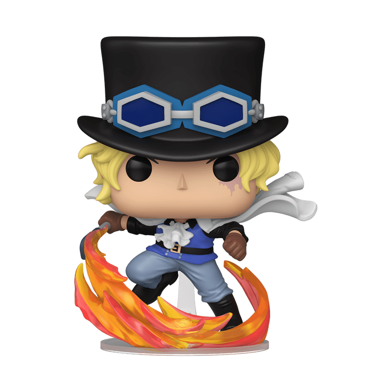 Funko Pop! vinyl figure with a character wearing a top hat and glasses, surrounded by flames on a white background.