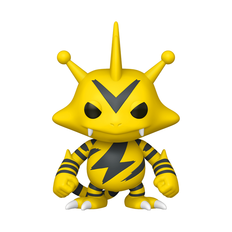 Yellow and black cartoon character with a prominent horn on a white background