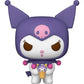 Funko Pop! vinyl figure of Kuromi from Sanrio, featuring her signature purple and white color scheme with a pink skull on her forehead and holding a small ice cream cone.