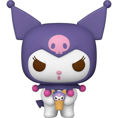 Funko Pop! vinyl figure of Kuromi from Sanrio, featuring her signature purple and white color scheme with a pink skull on her forehead and holding a small ice cream cone.