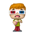 Figurine of a character wearing 3D glasses and holding popcorn, on a white background