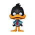 Funko Pop! vinyl figure of Daffy Duck dressed in a blue suit with a red tie, standing against a plain white background.