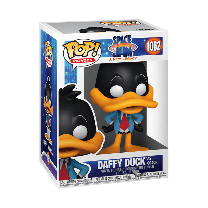 Funko Pop! Movies vinyl figure of Daffy Duck as Coach from Space Jam, number 1062, in its original window box packaging.