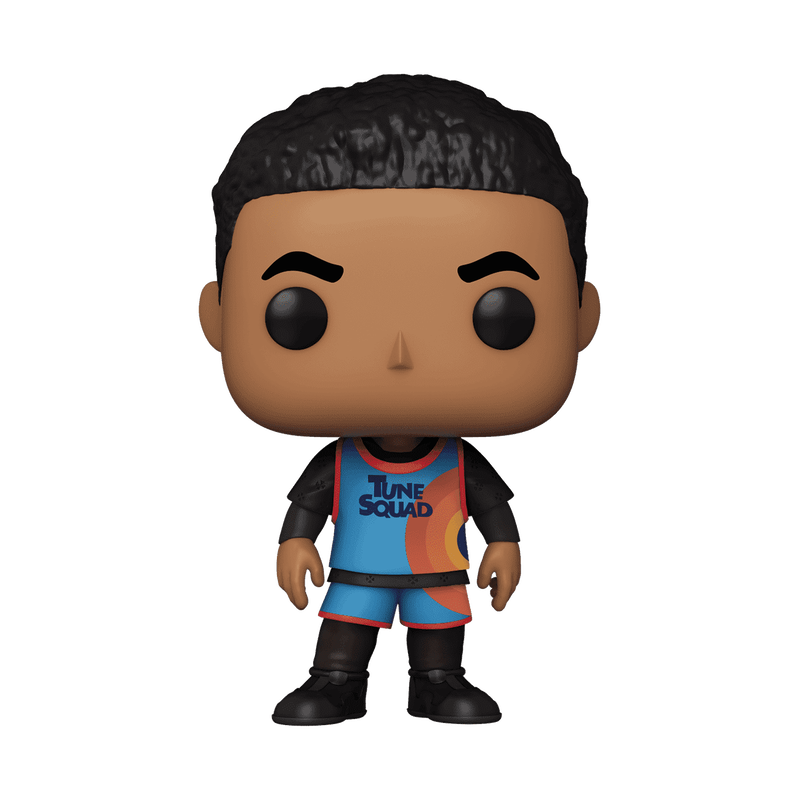 A Funko Pop! vinyl figure of a cartoon character wearing a blue, orange, and black 'Tune Squad' basketball jersey, shown against a plain white background.
