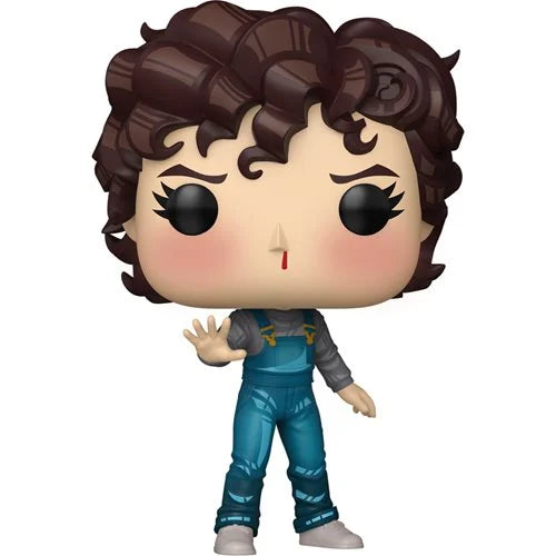 Funko Pop! vinyl figure with curly hair and overalls on a white background