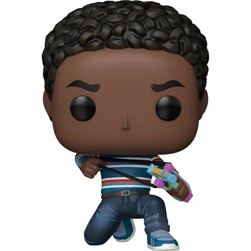 Funko Pop! vinyl figure of a character with a striped shirt and colorful backpack on a white background