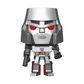 Transformers robot toy figure with silver head and red eyes on a white background