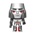 Transformers robot toy figure with silver head and red eyes on a white background