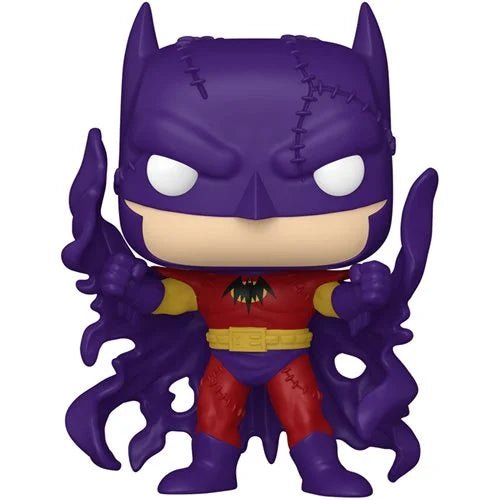 Funko Pop! vinyl figure of a superhero in a red and yellow costume with purple accents on a white background