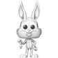 Silver metallic figurine of a cartoon rabbit character on a white background