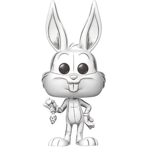 Silver metallic figurine of a cartoon rabbit character on a white background