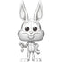 Silver metallic figurine of a cartoon rabbit character on a white background