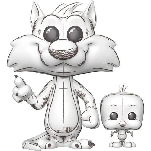 Two cartoon cat figurines, one larger and one smaller, on a white background.