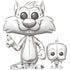Two cartoon cat figurines, one larger and one smaller, on a white background.