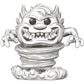 White monster figurine with a fierce expression on a white background