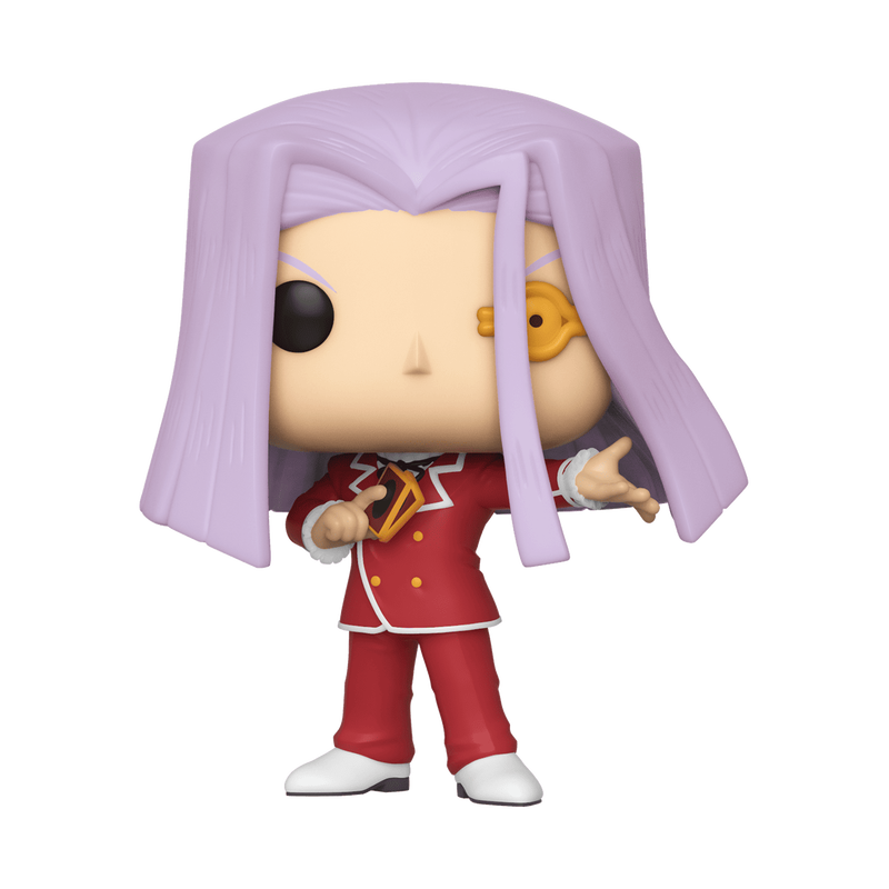 Funko Pop! vinyl figure of a stylized anime character with lavender hair, wearing a red double-breasted jacket with gold buttons, white trim, and red pants, on a plain white background.