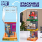 Stackable display case for toys with 'Futurama' branding on a light blue background