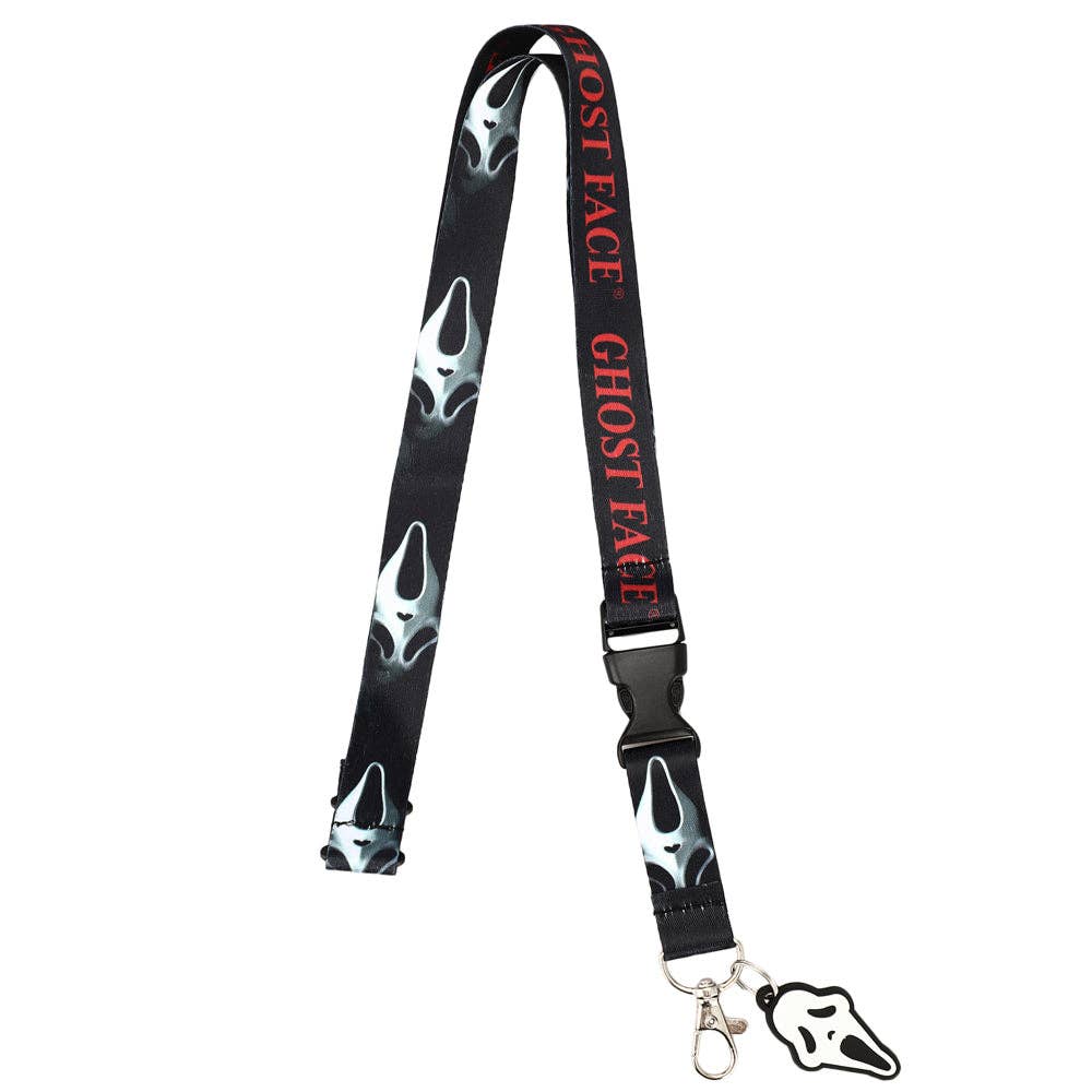 Lanyard with 'Ghost Face' design on a white background