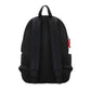 Black backpack with a red zipper pull on a white background