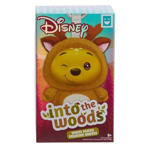 Disney 'Into the Woods' vinyl plush packaging with a character in a forest-themed design.