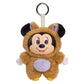 Plush keychain of a character in a bear costume on a white background