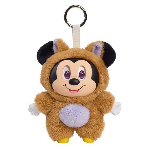 Plush keychain of a character in a bear costume on a white background