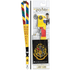 Harry Potter Hogwarts themed lanyard set shown both unpackaged and packaged. The yellow and red striped lanyard features &