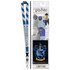 Harry Potter Ravenclaw lanyard set shown both unpackaged and packaged on a white background. The lanyard features blue and white diagonal stripes with &