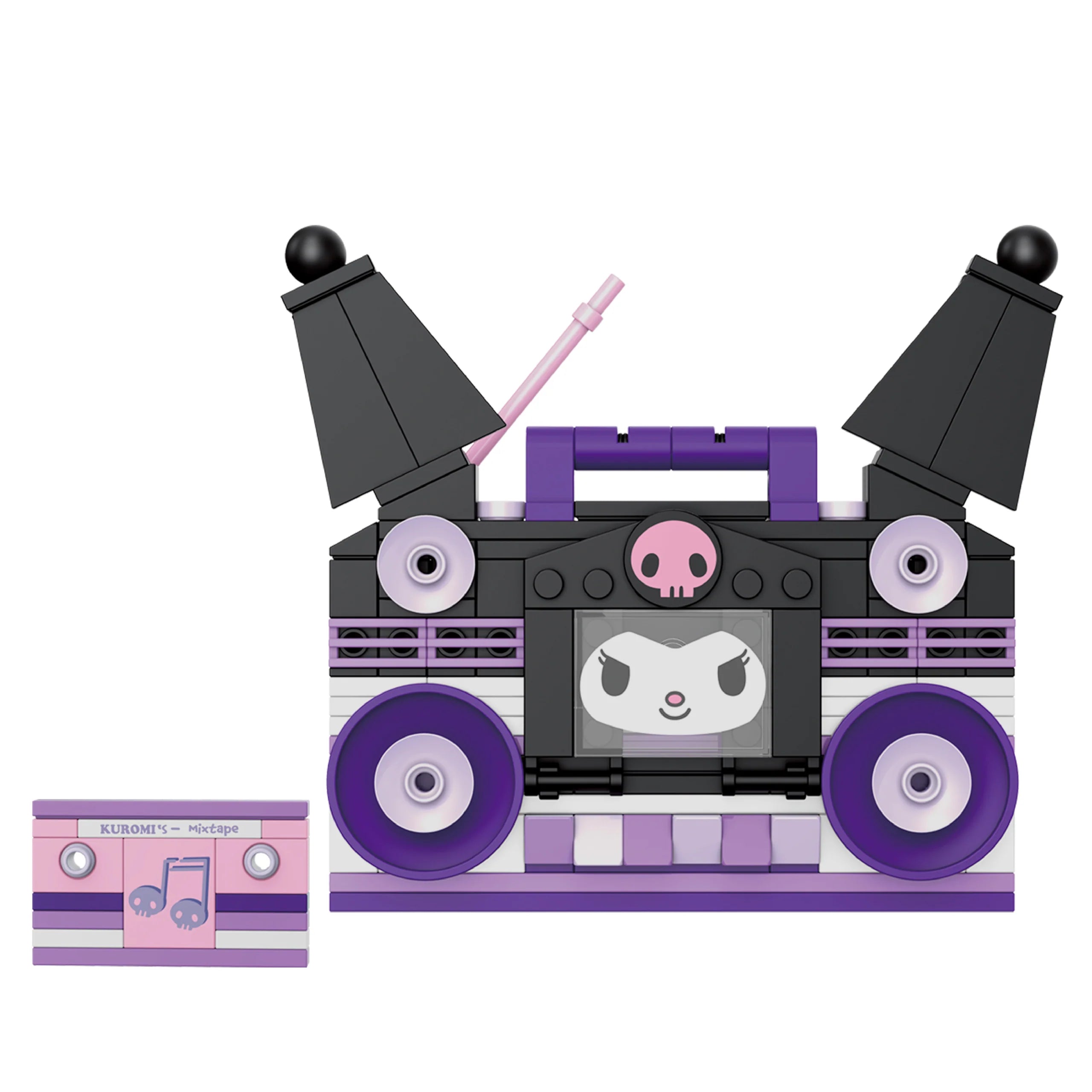 Toy boombox with a cat face on a white background