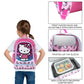 Hello Kitty backpack with additional features highlighted on a white background