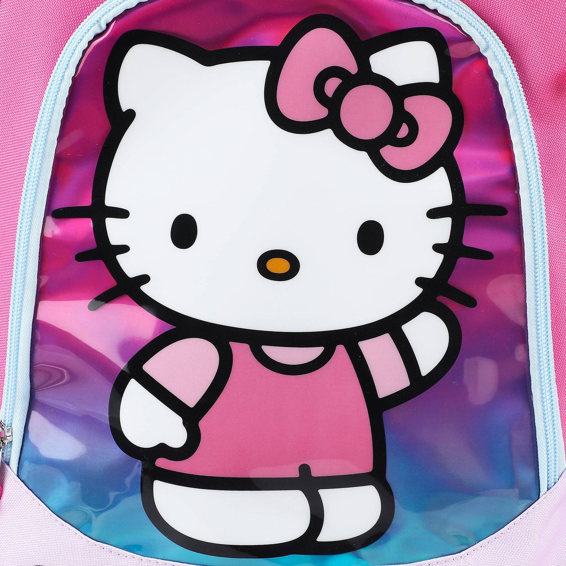 Hello Kitty character on a pink and purple gradient background