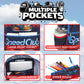 Product display with multiple pockets on a blue sky background