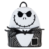 Loungefly exclusive Jack Skellington mini backpack with glittering sequin body and character-inspired details
