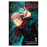 Jujutsu Kaisen Volume 1 manga book cover featuring a stylized illustration of a young man with pink hair in a dark coat, with a large dark hand reaching behind him against a teal background.