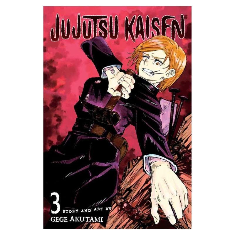 Front cover of the manga volume 'Jujutsu Kaisen 3' by Gege Akutami, featuring an illustration of the character Satoru Gojo in a dark purple outfit against a red and pink smoky background.