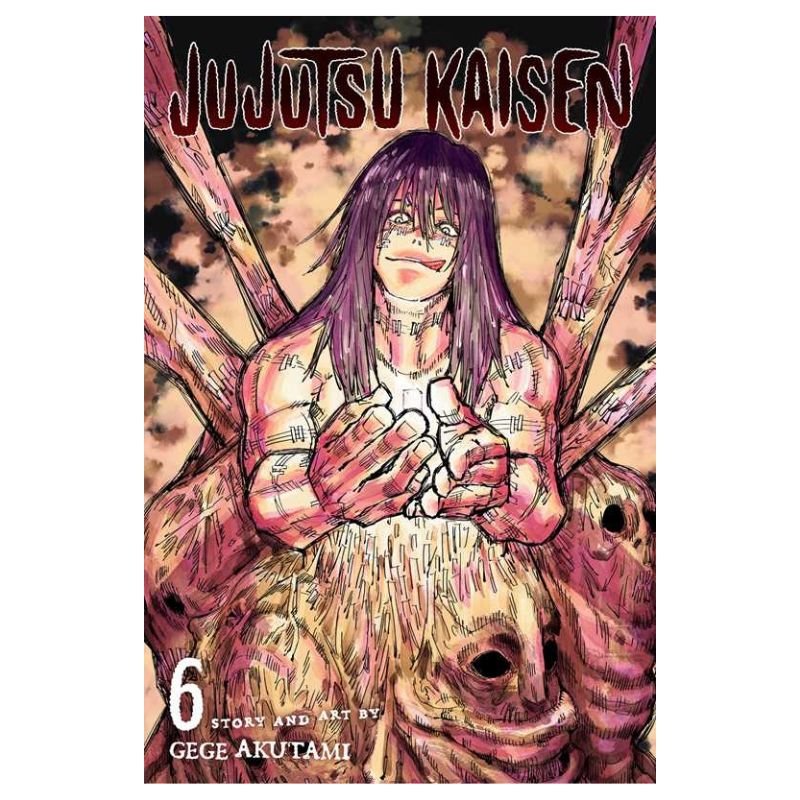 Jujutsu Kaisen Volume 6 manga book cover featuring a detailed illustration of a character with long purple hair and multiple arms, with the title 'Jujutsu Kaisen' at the top and 'Gege Akutami' at the bottom.
