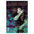 Jujutsu Kaisen Volume 8 manga book cover by Gege Akutami, featuring a dark illustration of a male character with green skin and a large monster head in the background, with the title at the top and volume number 8 at the bottom.