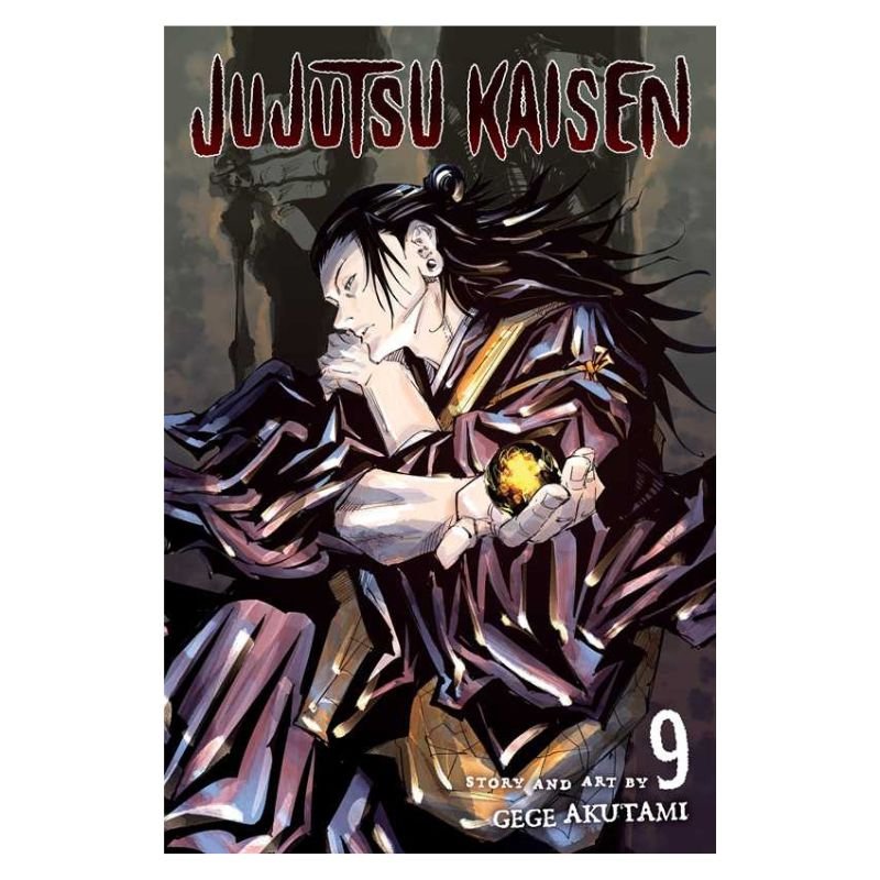 Jujutsu Kaisen Volume 9 manga book cover featuring a dramatic illustration of a dark-haired character in a purple robe holding a glowing orb, with the title 'Jujutsu Kaisen' at the top and 'Volume 9' at the bottom right.