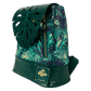 Drawstring backpack showcasing Jurassic World velociraptor with jungle graphics


