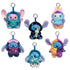 Set of colorful plush keychains on a white background