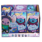 Disney Stitch Sleepy Stars blind box display containing six individual vinyl figure boxes, featuring Stitch in a green space outfit and a purple plush figure with a pink sleeping cap.